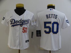 Custom Youth Dodgers #50 Mookie Betts Nike white Dodger World Series Champions majestic baseball Jersey