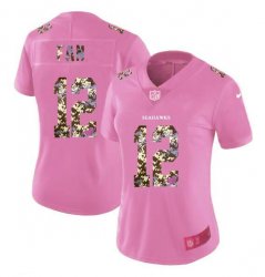 Women Nike Seattle Seahawks 12 Fan Pink Camouflage font love pink 2017 Vapor Untouchable player jersey