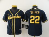 Youth Nike Milwaukee Brewers #22 Christian Yelich dark blue majestic baseball jersey