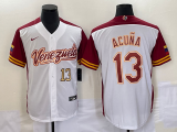 Majestic Venezuela Baseball #13 Ronald Acuña Jr. White 2023 World Baseball Classic Replica Player Jersey 02