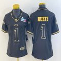 Women 2023 super bowl Nike Philadelphia Eagles #1 Jalen Hurts black throwback Color Rush Limited Jersey