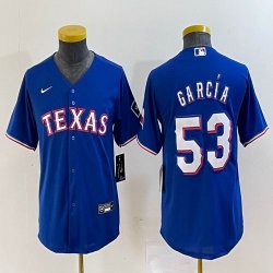 Youth Nike Texas Rangers #53 Adolis Garcia blue majestic baseball jerseys-BD