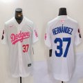 Nike Los Angeles Dodgers #37 Enrique Hernandez white pink majestic baseball Jersey Joint name 01