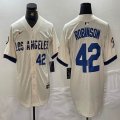 Nike Los Angeles Dodgers #42 Jackie Robinson beige fashion MLB baseball Jersey 03