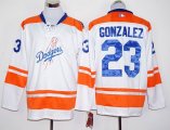 Los Angeles Dodgers Authentic #23 Adrian Gonzalez white orange long sleeves baseball jersey