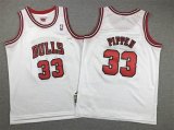 Youth Chicago Bulls 33 Scottie Pippen white throwback basketball jerseys -XD