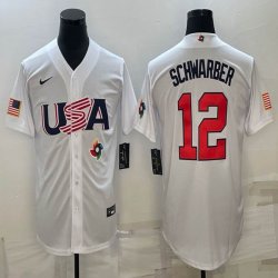 2023 World Cup #12 Kyle Schwarber white USA majestic baseball jerseys 11