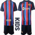 2022-2023 Barcelona club red blue kid soccer jerseys home-HQ