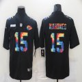 Nike Kansas City Chiefs #15 Patrick Mahomes black Color Rush Limited jersey Rainbow version-BD