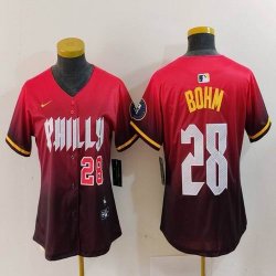 Women Nike Philadelphia Phillies #28 Alec Bohm red majestic baseball jersey city version 01