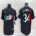 Los Angeles Dodgers 34 Fernando Valenzuela black red green majestic mlb jersey-BD 01