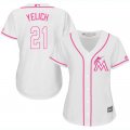 2017 Women Florida Marlins #21 Christian Yelich white majestic mlb jersey