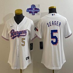 Women 2023 Champions Nike Texas Rangers #5 Seager white majestic baseball jerseys 01