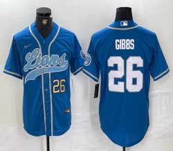 Nike Detroit Lions #26 Jahmyr Gibbs blue baseball Joint name -BD 01