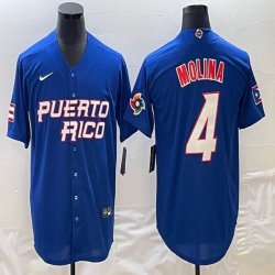 Puerto Rico Baseball #4 Yadier Molina blue 2023 World Baseball Classic Replica Player Jersey 08