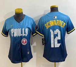 Youth Nike Philadelphia Phillies #12 Schwarber skyblue majestaic baseball jersey city version-BD 02