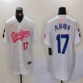 Nike Los Angeles Dodgers #17 Shohei Ohtani white pink majestic baseball jerseys Joint Name 04