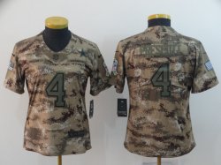 Women Dallas Cowboys #4 Dak Prescott Nike Camo Salute to Service Limited Jersey