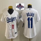 Women 2024 World Series Champions patch Los Angeles Dodgers #11 Miguel Rojas white majestic baseball jerseys