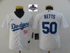 2024 World Series Champions patch Nike Los Angeles Dodgers #50 Mookie Betts white Youth majestic baseball jersey