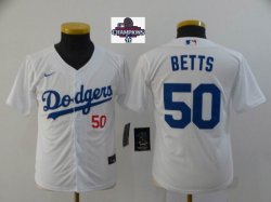 2024 World Series Champions patch Nike Los Angeles Dodgers #50 Mookie Betts white Youth majestic baseball jersey