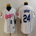 Youth Nike Los Angeles Dodgers #24 and #8 Kobe Bryant white pink fashion MLB baseball Jersey-Joint name-BD