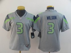 Women Nike Seattle Seahawks #3 Wilson gray Color Rush Limited Jersey Reverse version