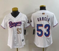 Women Nike Texas Rangers #53 Adolis Garcia white majestic baseball jerseys Champion patch-BD 02