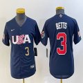 Women 2023 World Cup #3 Mookie Betts blue USA majestic baseball jerseys 07