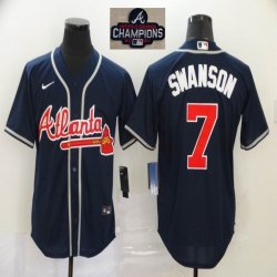 Nike Atlanta Braves #7 Dansby Swanson Dark Blue Majestic baseball jersey