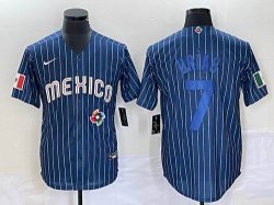 2023 World Cup Mexico #7 Julio Urias blue majestic baseball jerseys 66