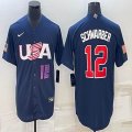 2023 World Cup #12 Kyle Schwarber blue USA majestic baseball jerseys 02