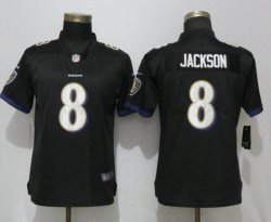 Women Baltimore Ravens #8 Lamar Jackson black Color Rush Limited Jersey