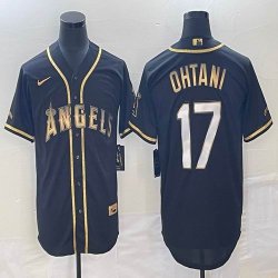 Nike Los Angeles Angels #17 Shohei Ohtani black gold majestic baseball jerseys big logo