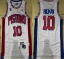 Detroit Pistons #10 Dennis Rodman white throwback basketball jersey-XD