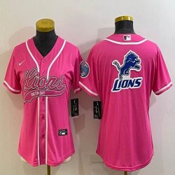 Women Nike Detroit Lions blank pink baseball jerseys Joint name-BD 01