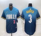 Nike Philadelphia Phillies #3 Bryce Harper blue majestic baseball jerseys city version 03