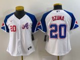 Women Nike Atlanta Braves #20 Marcell Ozuna white majestic baseball MLB Jerseys -BD 02