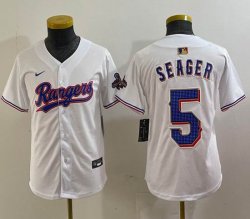 Youth Nike Texas Rangers #5 Corey Seager white majestic baseball jerseys Champion patch-BD