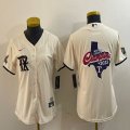 Women Nike Texas Rangers blank beige majestic baseball jerseys Champions patch 01