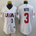 Youth 2023 World Cup #3 Mookie Betts white USA majestic baseball jerseys 03