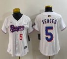 Women Nike Texas Rangers #5 Corey Seager white majestic baseball jerseys Champion patch-BD 01