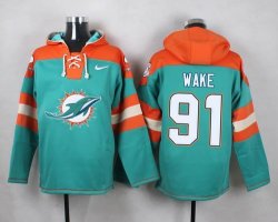 Custom Miami Dolphins #91 Wake light green orange nfl Hooded Sweatshirt