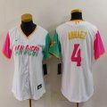 Women Nike San Diego Padres #4 Luis Arraez white pink green majestic mlb Jerseys city version