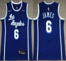 Nike Los Angeles Lakers #6 LeBron James blue throwback basketball jerseys-XD