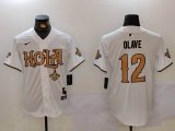 Nike Saints #12 Olave white baseball jerseys Joint Name 01