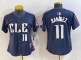 Women Nike Cleveland Indians #11 Jose Ramirez blue majestic baseball jersey-BD 03