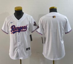 Youth Nike Texas Rangers blnak white majestic baseball jerseys Champion patch-BD