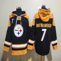 Custom Pittsburgh Steelers #7 Roethlisberger black yellow NFL Hooded Sweatshirt