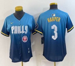 Women Nike Philadelphia Phillies #3 Bryce Harper blue majestic baseball jersey city version-BD 04